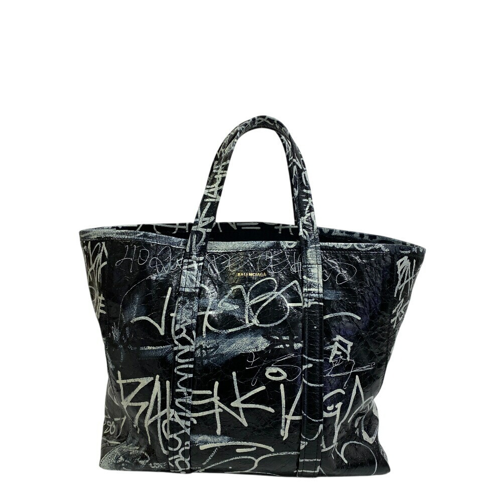 BALENCIAGA Barbes Shopper Graffiti Tote Bag Handbag Black